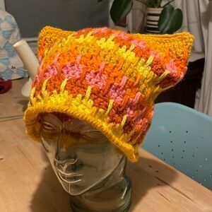 Handmade cranky kitty multicolored citrus crocheted Hat beanie